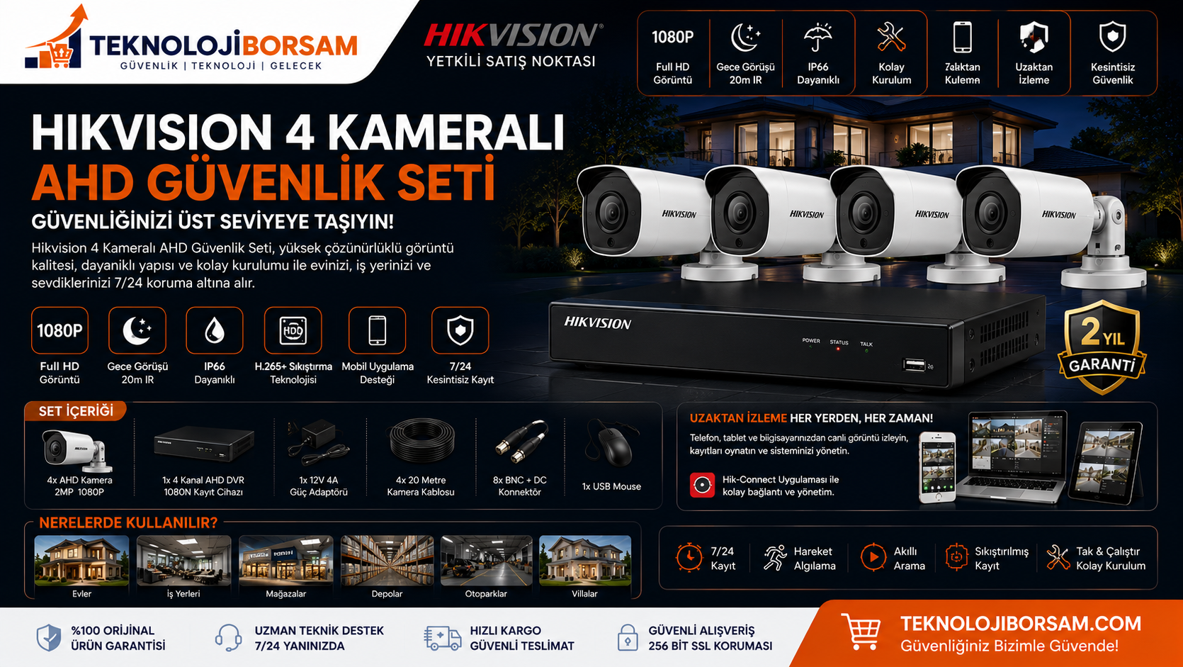 Hikvision 4'lü AHD Kamera Seti | Kurulum, Özellikler ve Uzaktan İzleme Rehberi